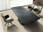 Extendable oval dining table with porcelain marble and walnut base