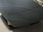 Extendable oval dining table with porcelain marble and walnut base