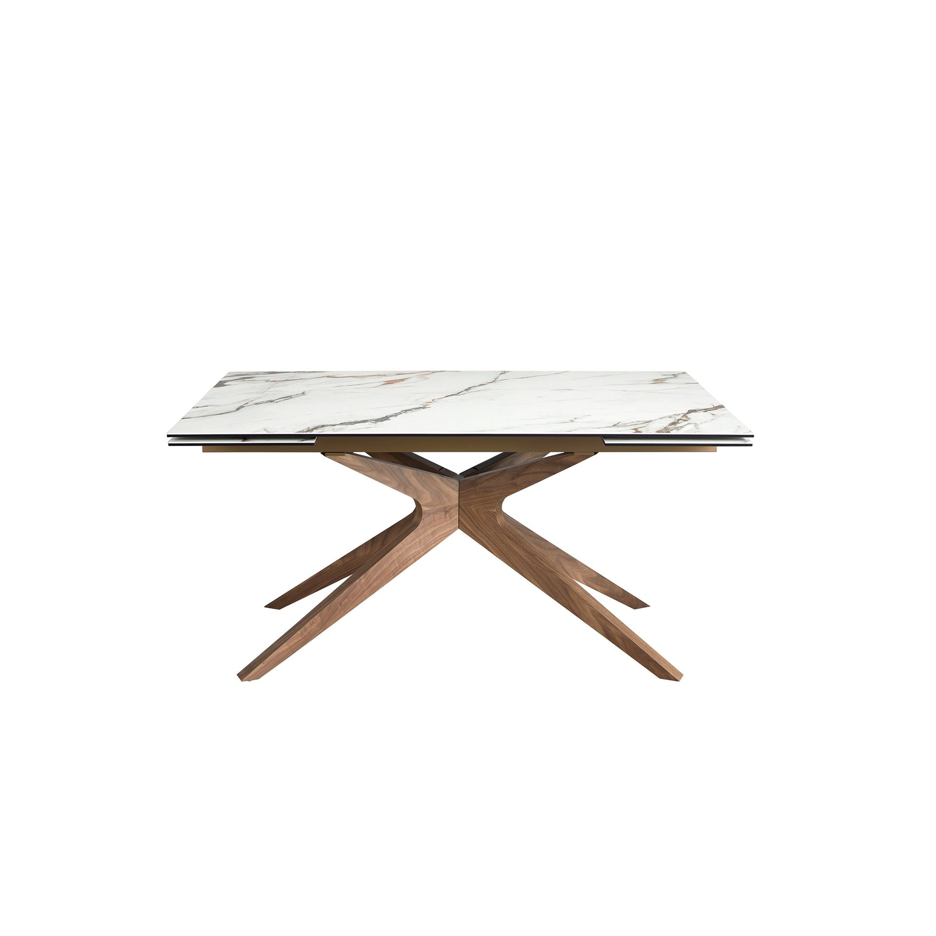 Dining table rectangular extendable in porcelain stoneware and walnut