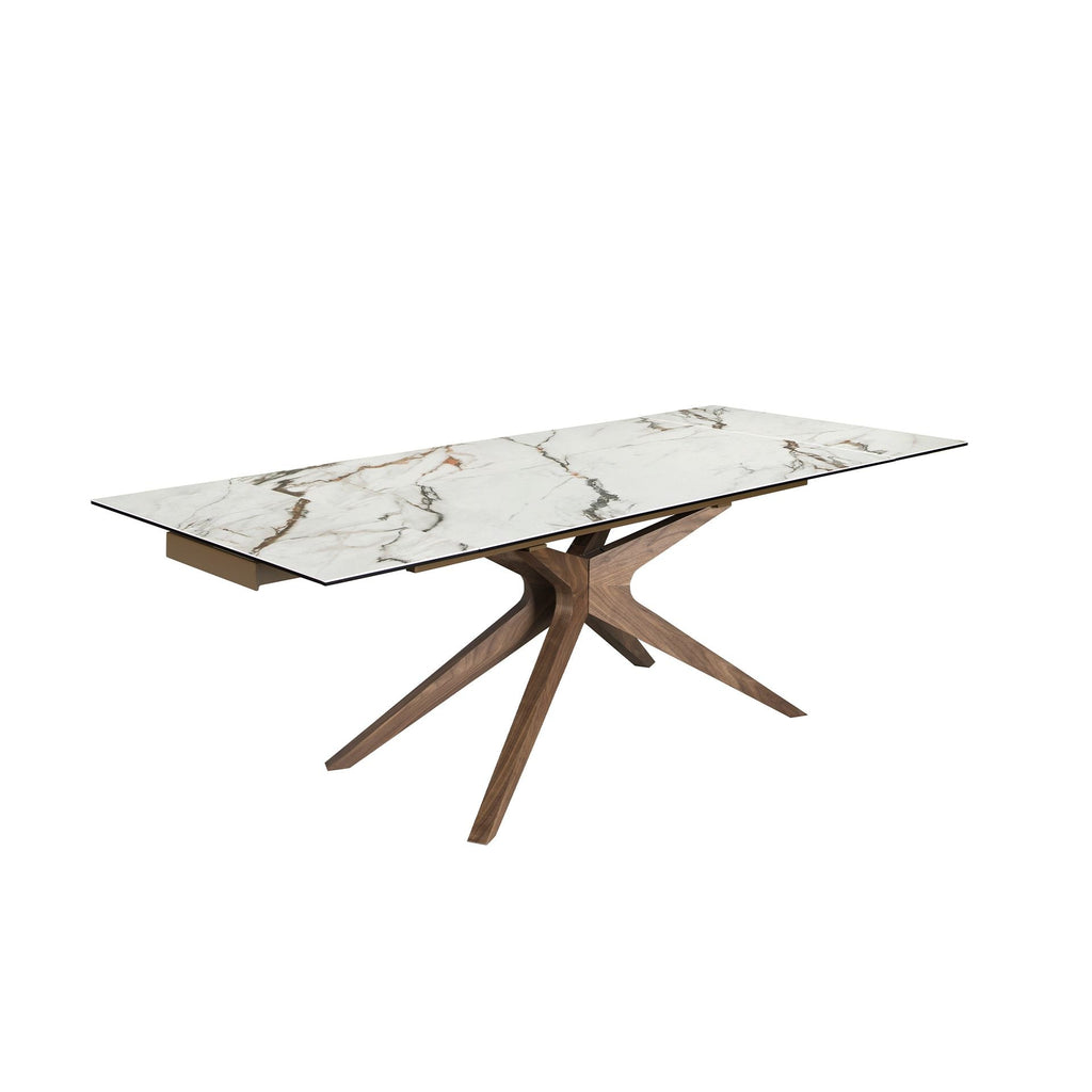 Dining table rectangular extendable in porcelain stoneware and walnut