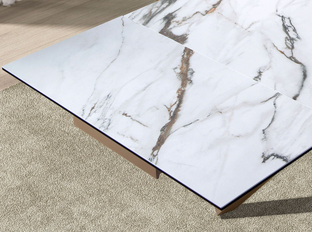 Dining table rectangular extendable in porcelain stoneware and walnut