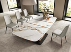 Extendable oval dining table with porcelain marble and walnut base