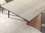 Rectangular extendable dining table in porcelain stoneware marble and walnut-effect steel