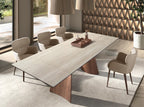 Rectangular extendable dining table in porcelain stoneware marble and walnut-effect steel