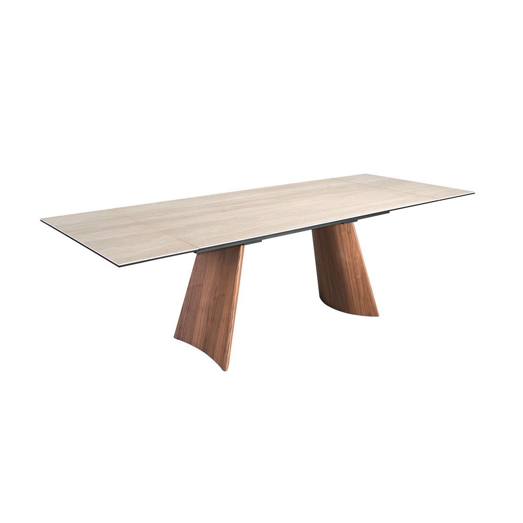 Rectangular extendable dining table in porcelain stoneware marble and walnut-effect steel