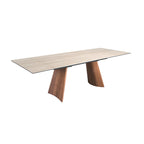 Rectangular extendable dining table in porcelain stoneware marble and walnut-effect steel