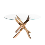 Tempered glass and pink steel round dining table