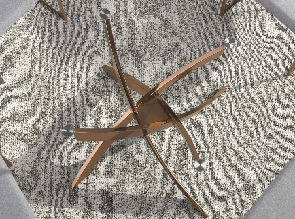 Tempered glass and pink steel round dining table