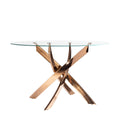 Tempered glass and pink steel round dining table