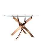 Tempered glass and pink steel round dining table