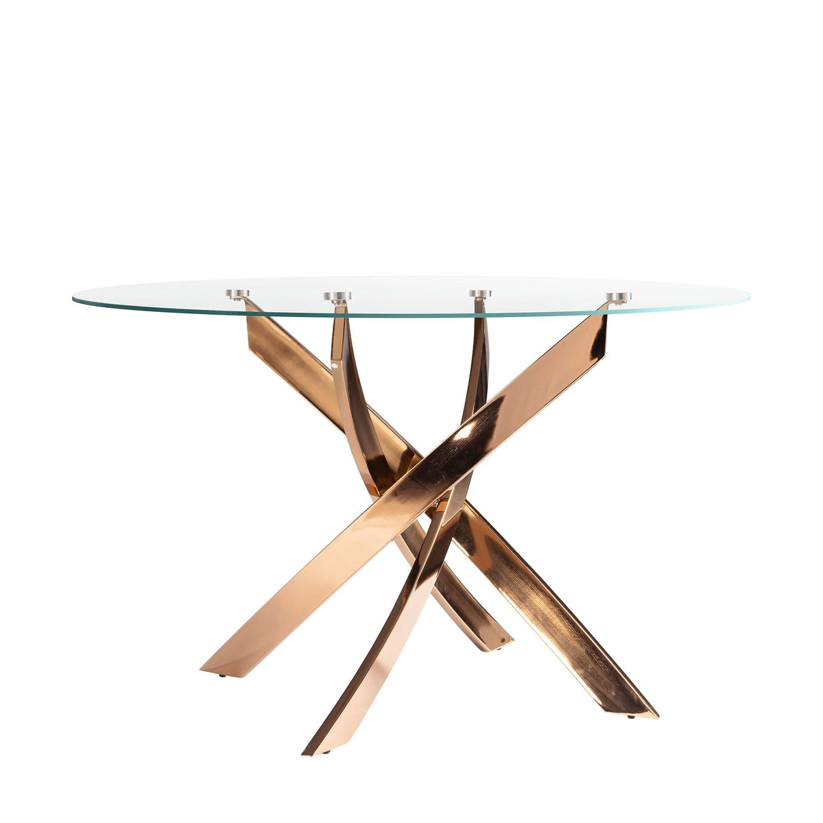 Tempered glass and pink steel round dining table