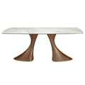 Dining table, oval, with a barrel-shaped porcelain marble top and walnut base