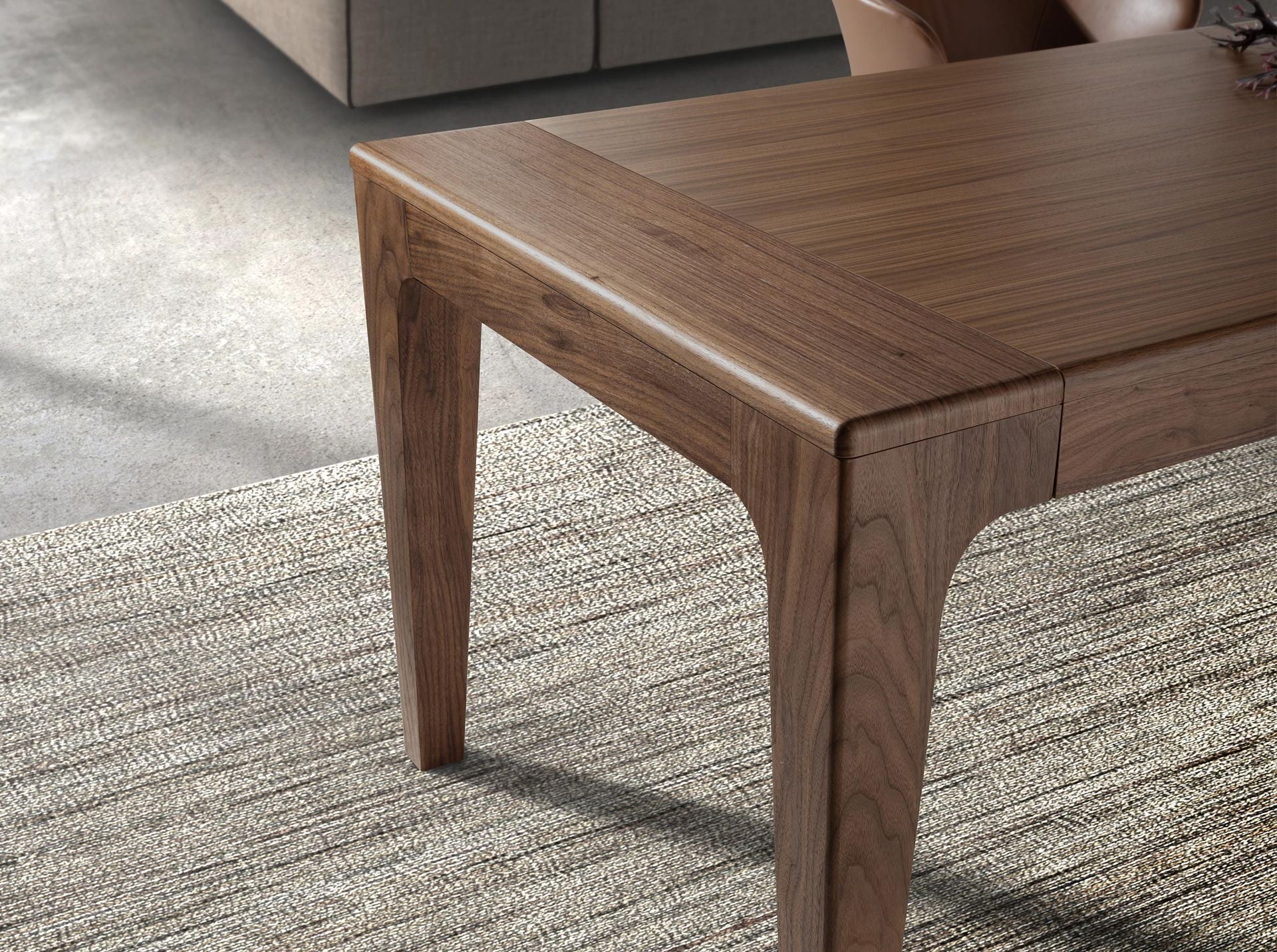 Extendable rectangular dining table in walnut