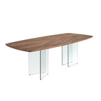 Walnut and tempered glass oval barrel dining table