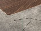 Walnut and tempered glass oval barrel dining table