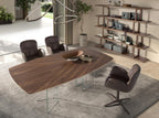 Walnut and tempered glass oval barrel dining table