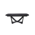 Black glass, steel, dark grey fiberglass and metal oval barrel extendable dining table