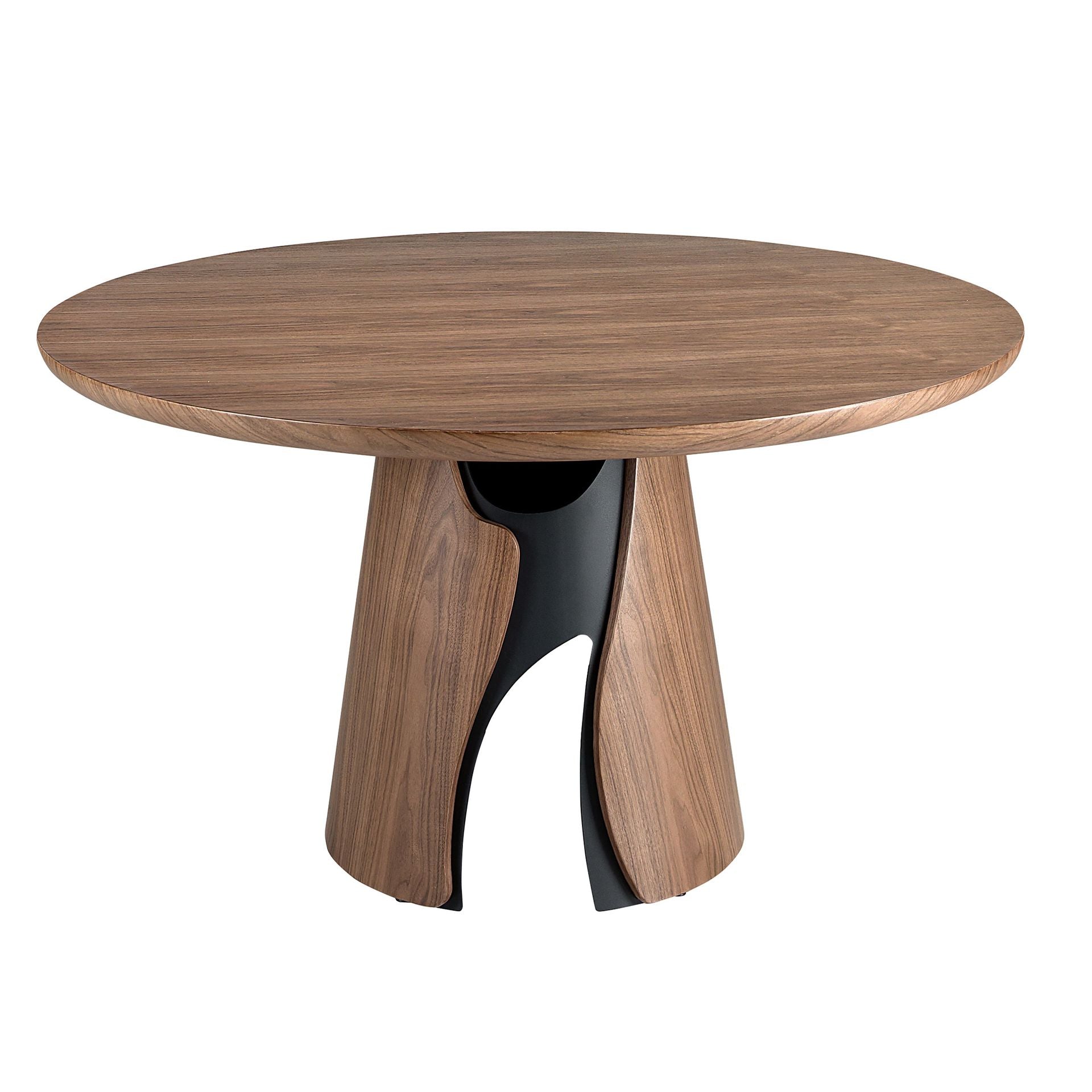 Round dining table in walnut and black epoxy steel