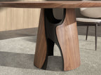 Round dining table in walnut and black epoxy steel