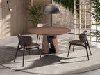 Round dining table in walnut and black epoxy steel
