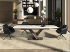 Dining table, extendable, oval barrel-shaped, in porcelain stoneware and metallic dark brown steel