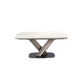 Dining table, extendable, oval barrel-shaped, in porcelain stoneware and metallic dark brown steel