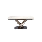 Dining table, extendable, oval barrel-shaped, in porcelain stoneware and metallic dark brown steel