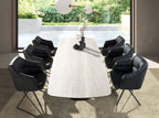 Dining table, extendable, oval barrel-shaped, in porcelain stoneware and metallic dark brown steel