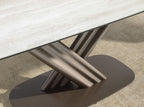 Dining table, extendable, oval barrel-shaped, in porcelain stoneware and metallic dark brown steel
