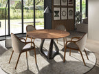 Round dining table in walnut, dark gray fiberglass and metal
