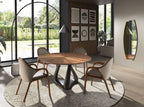 Round dining table in walnut, dark gray fiberglass and metal