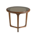 Round coffee table in smoked brown glass and walnut