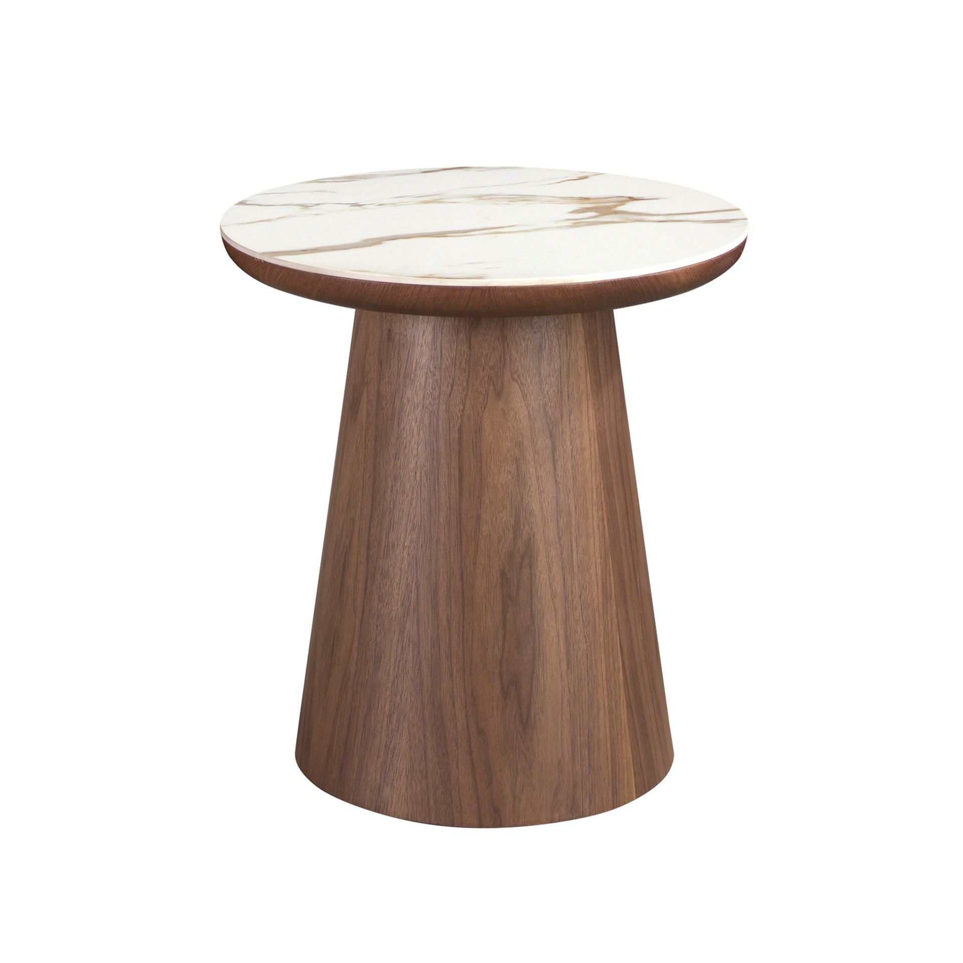 Round corner table in porcelain marble and walnut