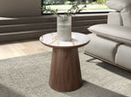 Round corner table in porcelain marble and walnut