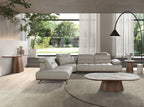 Round corner table in porcelain marble and walnut