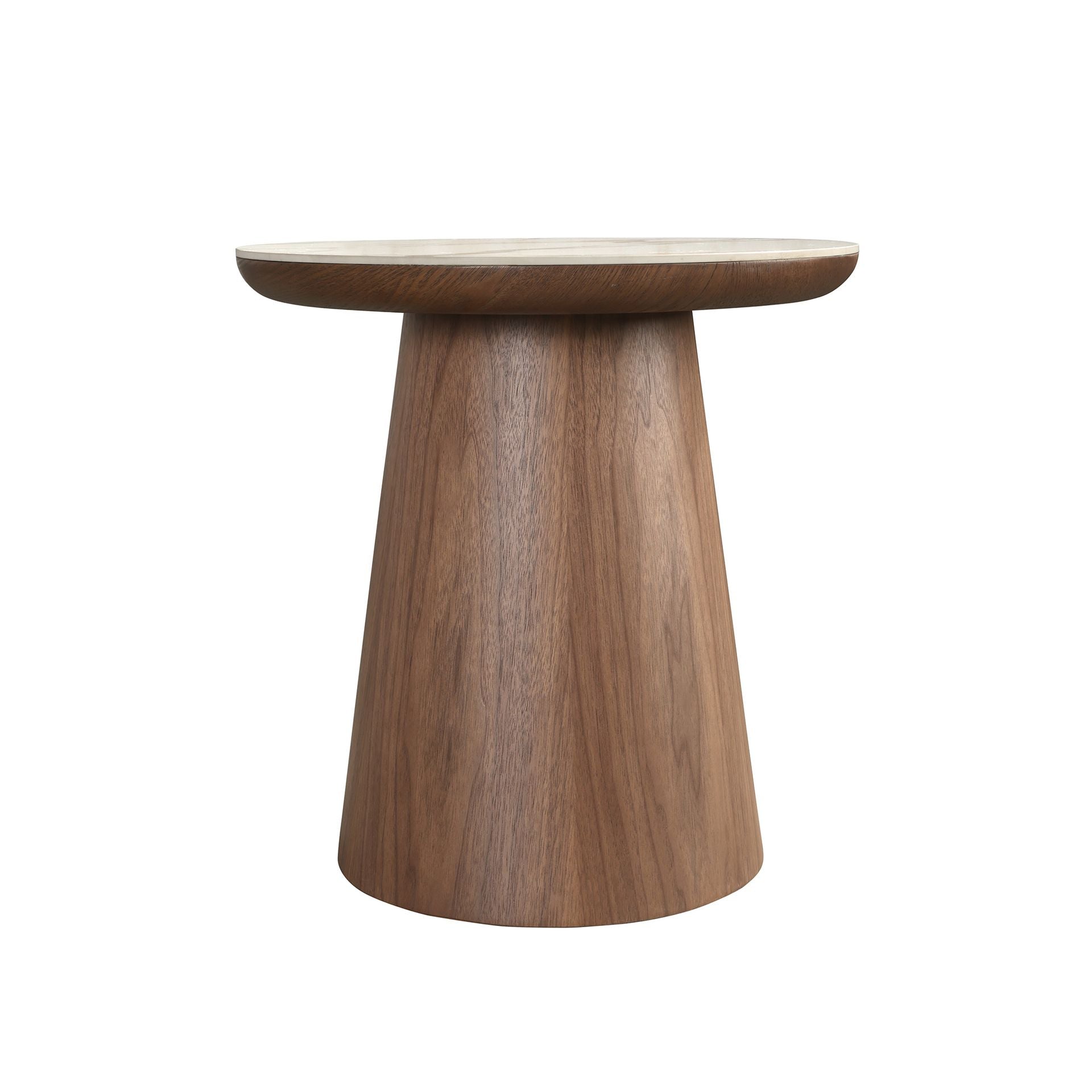 Round corner table in porcelain marble and walnut