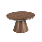Round extendable living room table in walnut and porcelain marble