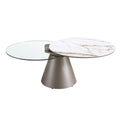 Round extendable coffee table in tempered glass, porcelain marble and silver gray steel