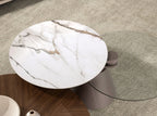 Round extendable coffee table in tempered glass, porcelain marble and silver gray steel