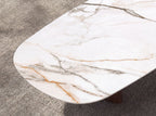 Organic-shaped porcelain stoneware and walnut coffee table