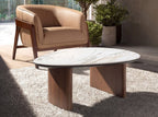 Organic-shaped living room coffee table in porcelain marble and walnut
