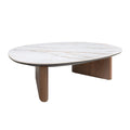 Organic Shaped Porcelain Marble and Walnut Coffee Table