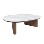 Organic Shaped Porcelain Marble and Walnut Coffee Table