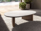 Organic Shaped Porcelain Marble and Walnut Coffee Table