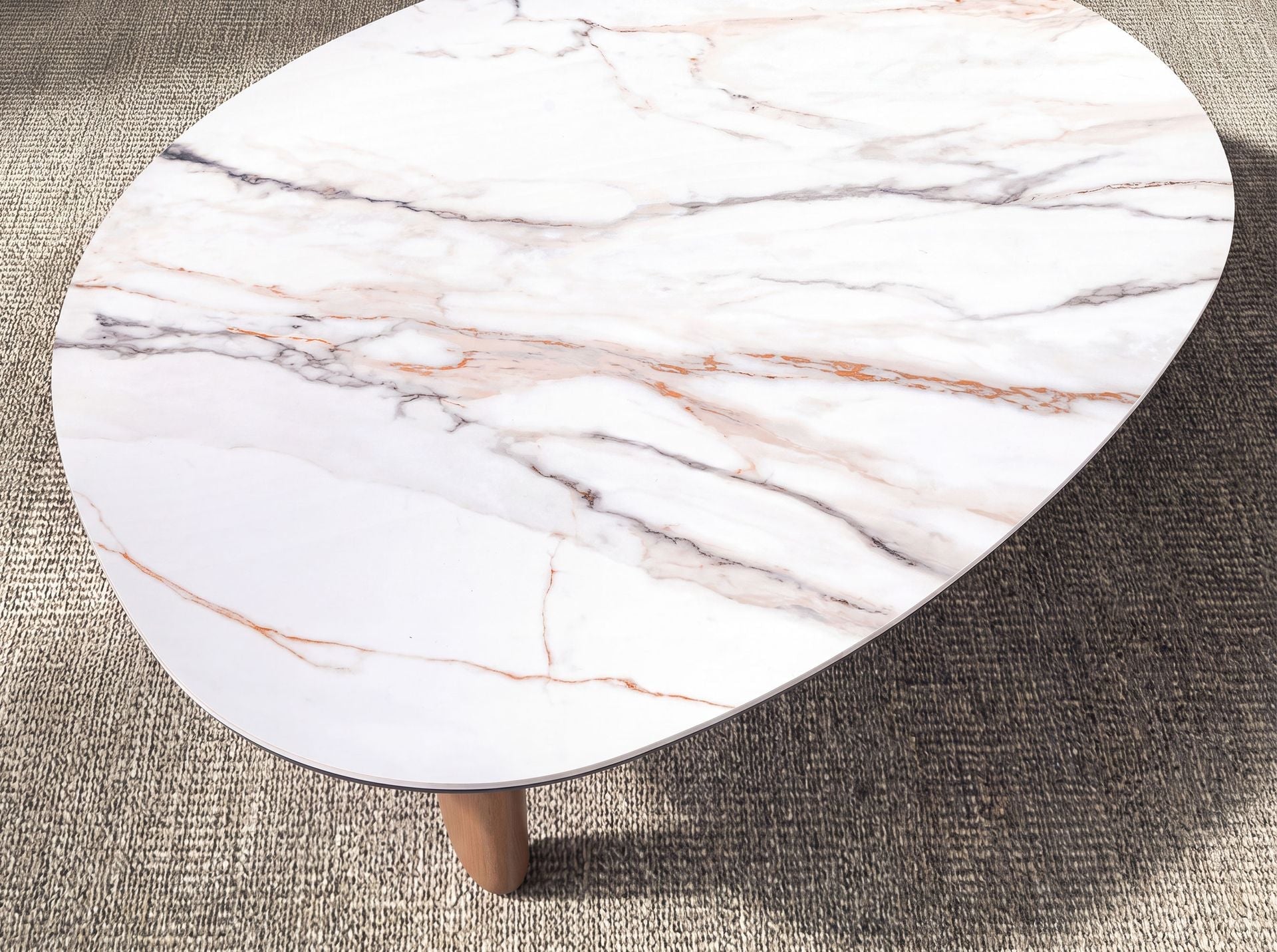 Organic Shaped Porcelain Marble and Walnut Coffee Table