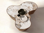 Organic Shaped Porcelain Marble and Walnut Coffee Table