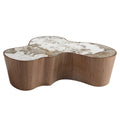 Organic Shaped Porcelain Marble and Walnut Coffee Table