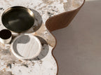 Organic Shaped Porcelain Marble and Walnut Coffee Table