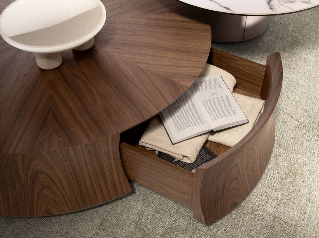 Round walnut coffee table