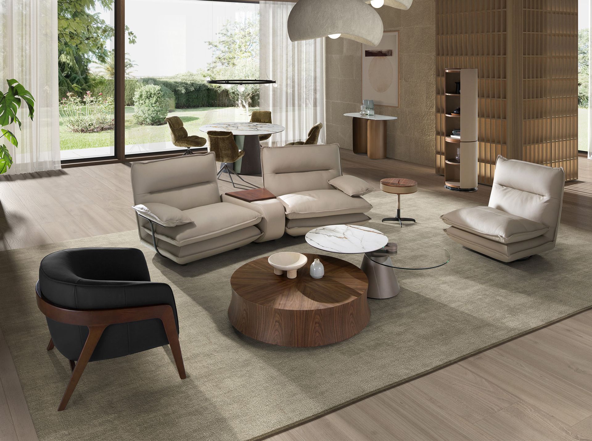 Round walnut coffee table